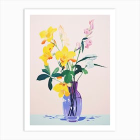 Colourful Flowers In A Vase In Risograph Style 4 Art Print