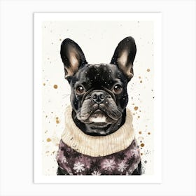 French Bulldog In Christmas Jumper Neutral 2 Art Print