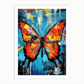 Bold Butterfly on blue background, Basquiat's Style Art Print