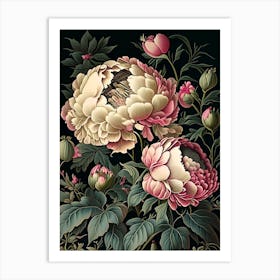 Cottage Gardens Peonies Vintage Botanical Art Print