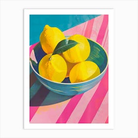 Lemons In A Bowl, Pink Pastel Colors, Food, Kitchen Decor, Colorful, Preppy Aesthetic, Trendy Art Print