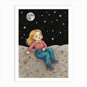 Little Girl On The Moon Art Print