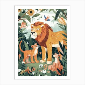 Barbary Lion Interaction Illustration 4 Art Print