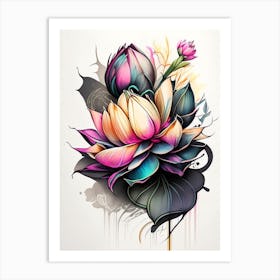 Lotus Flower Bouquet Graffiti 1 Art Print