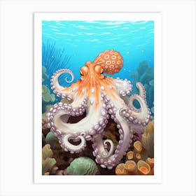 Coconut Octopus Illustration 2 Art Print