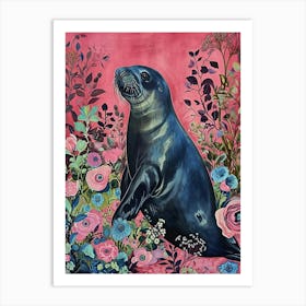Floral Animal Painting Elephant Seal 2 Art Print