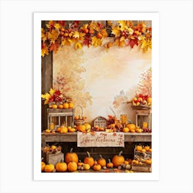 Autumnal Festival Scene Acorn Embraced By Falling Leaves Pumpkins Nestled Among Harvested Vegetabl (7) Art Print