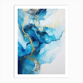 Blue, White, Gold Flow Asbtract Painting 3 Art Print