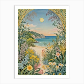 Floral Framed Beach In Pastel Colours Art Print