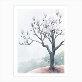 Magnolia Tree Atmospheric Watercolour Painting 3 Art Print