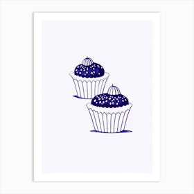 Blueberry Muffins Dessert Minimal Line Drawing 2 Flower Art Print