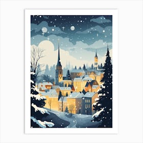 Winter Travel Night Illustration Tallinn Estonia 3 Art Print