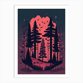 A Fantasy Forest At Night In Red Theme 86 Art Print