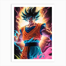 Goku Dragon Ball Z Neon Iridescent (32) Art Print