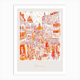 Venice Italy Orange Drawing Poster Art Print