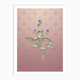 Vintage Blue Spiderwort Botanical on Dusty Pink Pattern n.2256 Art Print