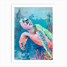 Pastel Sea Turtle With The Coral 2 Art Print