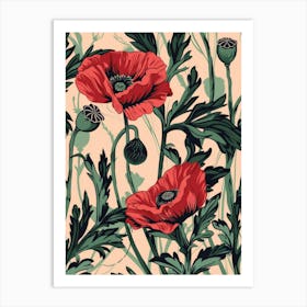 Red Poppies Seamless Pattern Art Print