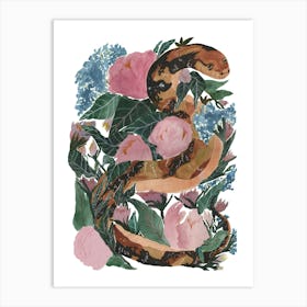 Big Snake And Some Peonies Art Print