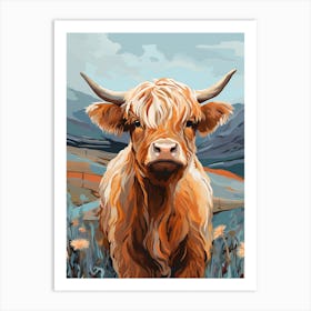 Blue Line Painting Of Highland Cow Art Print