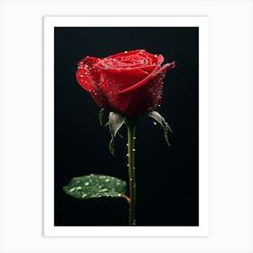 Red Rose With Water Droplets 3 Art Print