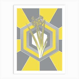 Vintage Daffodil Botanical Geometric Art in Yellow and Gray n.125 Art Print
