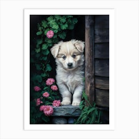 Puppy In The Window Art Print