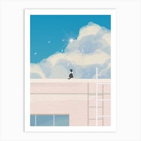 Minimal art illustration Cat On The Roof Art Print