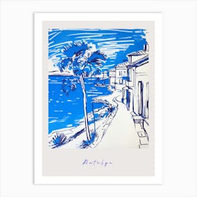 Antalya Turkey 2 Mediterranean Blue Drawing Poster Art Print