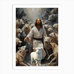 Jesus Saves Lamb from Wolves Art Print