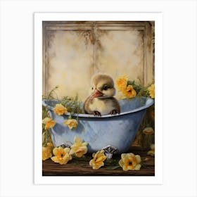 Duckling In The Bath Floral Painting 3 Art Print