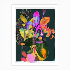 Peacock Flower (Caesalpinia) 3 Neon Flower Collage Art Print