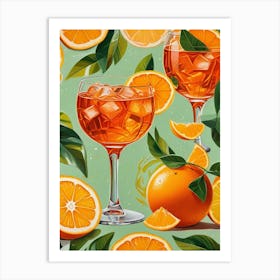 Aperol Spritz Pattern Cocktail Oranges Kitchen Art Art Print (2) Art Print