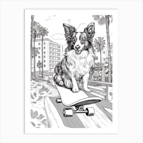 Papillon Dog Skateboarding Line Art 4 Art Print