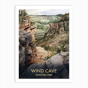 Wind Cave National Park Watercolour Vintage Travel Poster 1 Art Print