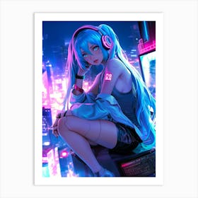 Anime Girl With Headphones 10 Art Print