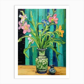 Flowers In A Vase Still Life Painting Larkspur 1 Art Print