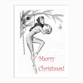 Pinup Girl On A Christmas Tree Art Print