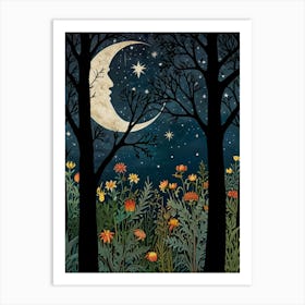 Moon In The Forest Style William Morris 1 Art Print Art Print