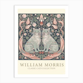 William Morris Inspired   Classic Cats Pink And Sage Art Print