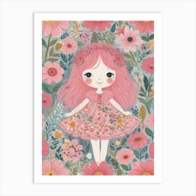 Pink Flower Girl 1 Art Print