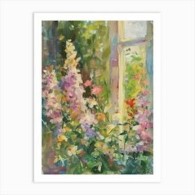 Snapdragon Flowers On A Cottage Window 2 Art Print