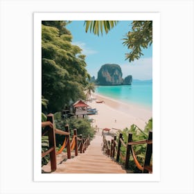 Railay Beach Krabi Thailand Turquoise And Pink Tones 3 Art Print