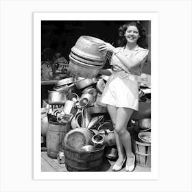 Girl With A Beer Barrel Vintage Black and White Photo Art Print