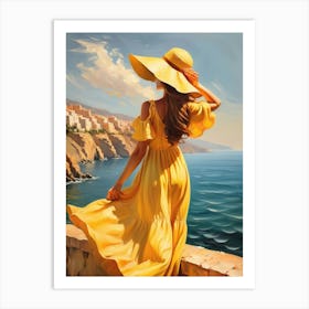 Woman in summer dress looking at the sea 5 Art Print