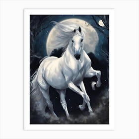 White Horse In The Moonlight 3 Art Print