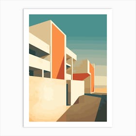 Abstract Illustration Of Hayle Towans Beach Cornwall Orange Hues 2 Art Print