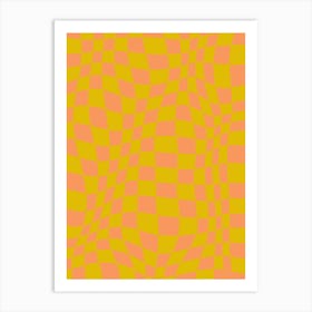 Green & Orange Trippy Checker Art Print