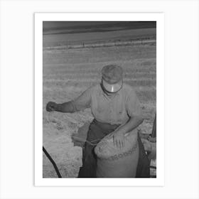 Walla Walla County, Washington,Wheat Farmer Sewing Up The Bemis Bags Of Wheat By Russell Lee Art Print