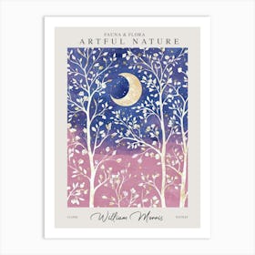 William Morris Moon Botanical Blue Pink Exhibition Art Print